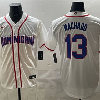 Men's Dominican Republic Baseball #13 Manny Machado White 2026 World Baseball Classic Home Stadium Stitched Jersey