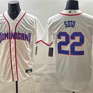 Men's Dominican Republic Baseball #22 Juan Soto White 2026 World Baseball Classic Home Stadium Stitched Jersey