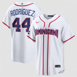 Men's Dominican Republic Baseball #44 Julio Rodriguez White 2026 World Baseball Classic Home Stadium Stitched Jersey