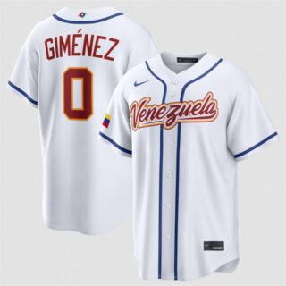 Men's Venezuela Baseball #0 Andres Gimenez White 2026 World Baseball Classic Home Stadium Stitched Jersey