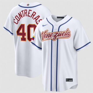 Men's Venezuela Baseball #40 Willson Contreras White 2026 World Baseball Classic Home Stadium Stitched Jersey