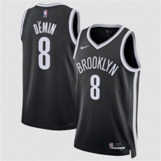 Men's Brooklyn Nets #8 Egor Demin Black Icon Edition Stitched Basketball Jersey