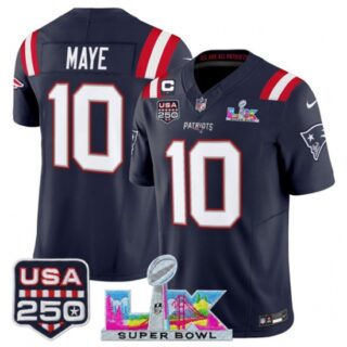 Men's New England Patriots #10 Drake Maye Navy 2025 F.U.S.E. 1-Star C And Super Bowl LX and USA 250 Vapor Limited Football Stitched Jersey