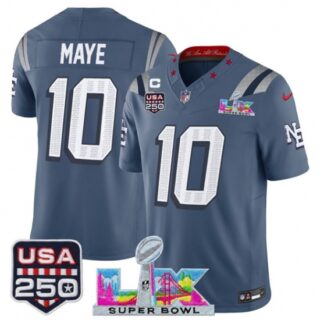 Men's New England Patriots #10 Drake Maye Storm Blue 2025 F.U.S.E. 1-Star C And Super Bowl LX and USA 250 Rivalries Vapor Limited Football Stitched Jersey