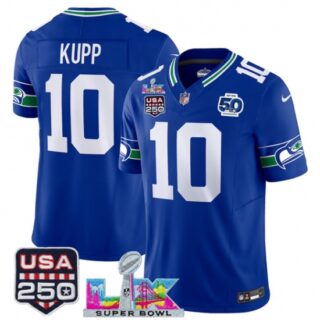 Men's Seattle Seahawks #10 Cooper Kupp Royal 2025 F.U.S.E. Super Bowl LX And 50th Season Vapor Throwback Limited Football Stitched Jersey