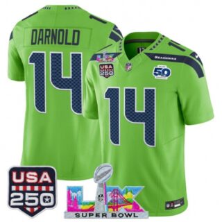 Men's Seattle Seahawks #14 Sam Darnold Green 2025 F.U.S.E. Super Bowl LX And 50th Season and USA 250 Vapor Limited Football Stitched Jersey