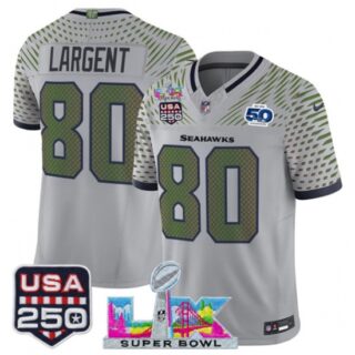 Men's Seattle Seahawks #80 Steve Largent Gray 2025 F.U.S.E. Super Bowl LX and US 250th anniversary And 50th Season Rivalries Vapor Limited Football Stitched