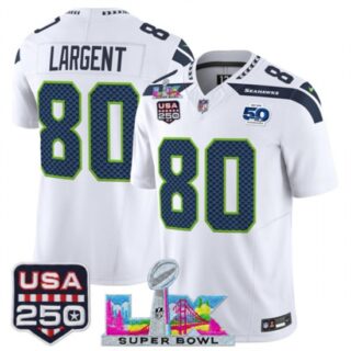 Men's Seattle Seahawks #80 Steve Largent White 2025 F.U.S.E. Super Bowl LX And 50th Season and USA 250 Vapor Limited Football Stitched Jersey