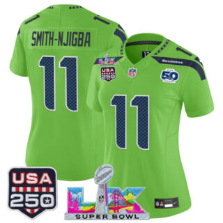Njigba Green 2025 F.U.S.E. Super Bowl LX Patch And 50th Season & USA 250' Patch Vapor Limited Football Stitched Jersey(Run Small)