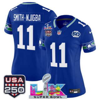 Njigba Royal 2025 F.U.S.E. Super Bowl LX Patch And 50th Season & USA 250' Patch Vapor Throwback Limited Stitched Football Jersey(Run Small)