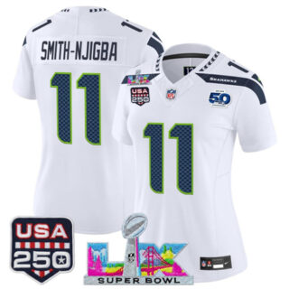 Njigba White 2025 F.U.S.E. Super Bowl LX Patch And 50th Season & USA 250' Patch Vapor Limited Football Stitched Jersey(Run Small)