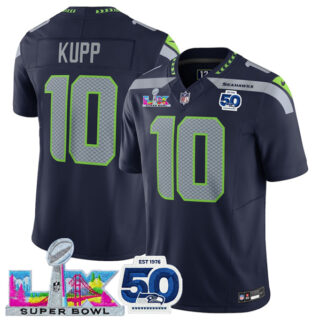 Youth Seattle Seahawks #10 Cooper Kupp Navy 2025 F.U.S.E. Super Bowl LX Patch And 50th Season Patch Vapor Limited Stitched Football Jersey