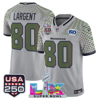 Youth Seattle Seahawks #80 Steve Largent Gray 2025 F.U.S.E. Super Bowl LX & US 250th anniversary Patch And 50th Season Patch Rivalries Vapor Limited Stitched Football Jersey