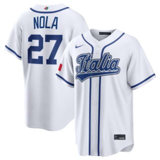 Men's Italy Baseball #27 Aaron Nola White 2026 World Baseball Classic Home Stadium Jersey