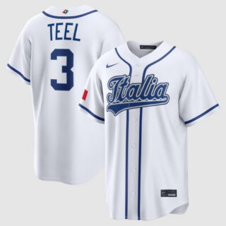 Men's Italy Baseball #3 Kyle Teel White 2026 World Baseball Classic Home Stadium Jersey