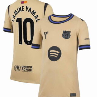 Men's Barcelona #10 Lamine Yamal Gold 2025 26 Away Soccer Jersey