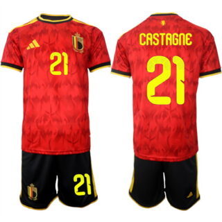 Men's Belgium National Team #21 Timothy Castagne Red 2026 World Cup Home Soccer Jersey Suit