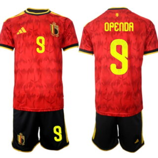 Men's Belgium National Team #9 Lois Openda Red 2026 World Cup Home Soccer Jersey Suit