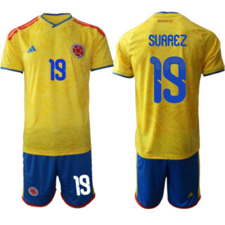 Men's Colombia Team #19 Luis Suarez Yellow 2026 World Cup Home Soccer Jersey Suit
