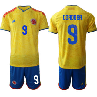 Men's Colombia Team #9 Jhon Cordoba Yellow 2026 World Cup Home Soccer Jersey Suit