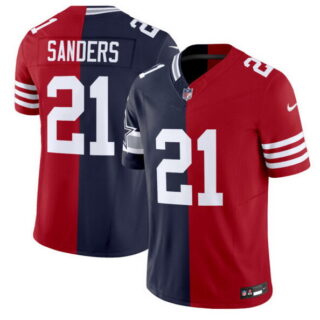 Men's Dallas Cowboys X 49ers #21 Deion Sanders Navy Red Split F.U.S.E. Vapor Limited Stitched Jersey