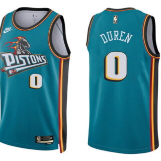 Men's Detroit Pistons #0 Jalen Duren Teal Stitched Basketball Jersey