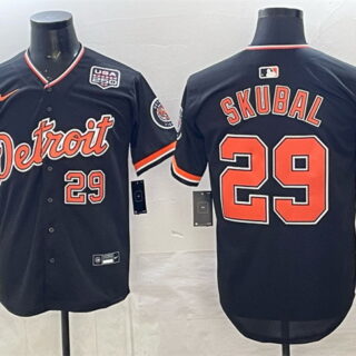 Men's Detroit Tigers #29 Tarik Skubal Navy 2026 Alternate USA 250' Patch Vapor Premier Limited Stitched Baseball Jersey