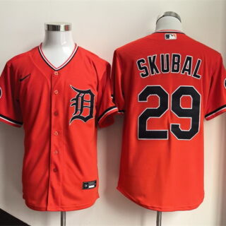 Men's Detroit Tigers #29 Tarik Skubal Orange 2026 Alternate Stitched Baseball Jersey