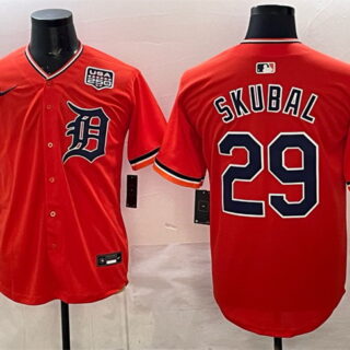 Men's Detroit Tigers #29 Tarik Skubal Orange 2026 Alternate USA 250' Patch Vapor Premier Limited Stitched Baseball Jersey