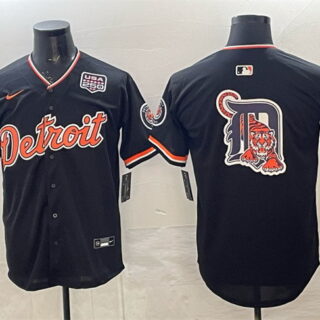 Men's Detroit Tigers Team Big Logo Navy 2026 Alternate USA 250' Patch Vapor Premier Limited Stitched Baseball Jersey