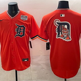 Men's Detroit Tigers Team Big Logo Orange 2026 Alternate USA 250' Patch Vapor Premier Limited Stitched Baseball Jersey