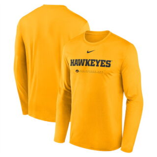 Men's Iowa Hawkeyes Yellow 2025 Courtside Basketball Shootaround Legend Dri FIT Long Sleeve T-Shirt