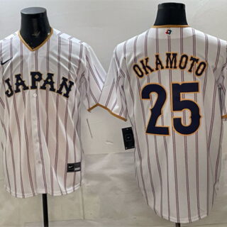 Men's Japan Baseball #25 Kazuma Okamoto White 2026 World Baseball Classic Home Stadium Stitched Jersey