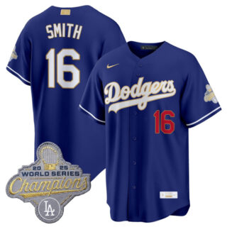 Men's Los Angeles Dodgers #16 Will Smith Royal 2026 Alternate Gold Collection Stadium Stitched Baseball Jersey