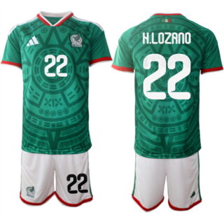 Men's Mexico #22 Hirving Chucky Lozano Green 2026 World Cup Home Soccer Jersey Suit