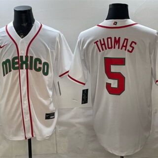 Men's Mexico Baseball #5 Alek Thomas White 2026 World Baseball Classic Home Stadium Stitched Jersey