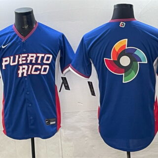 Men's Puerto Rico Baseball Blue 2026 World Baseball Classic Big Logo Road Stadium Stitched Jersey
