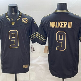 Men's Seattle Seahawks #9 Kenneth Walker III Black Gold 2025 F.U.S.E. 50th Season Patch Vapor Limited Stitched Football Jersey