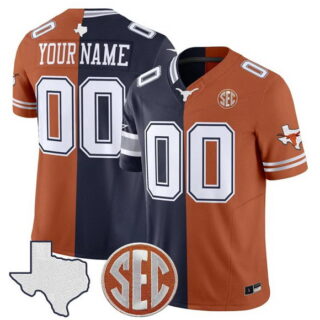 Men's Texas Longhorns Active Player Custom Orange Navy Split 2025 F.U.S.E. Vapor Limited Stitched Jersey
