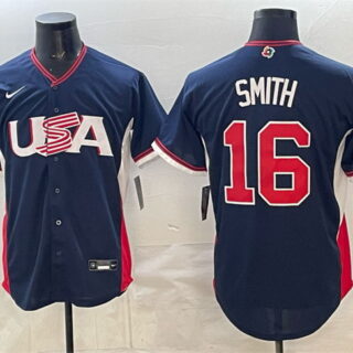 Men's USA Baseball #16 Will Smith Navy 2026 World Baseball Classic Road Stadium Stitched Jersey