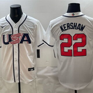 Men's USA Baseball #22 Clayton Kershaw White 2026 World Baseball Classic Home Stadium Stitched Jersey