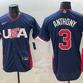 Men's USA Baseball #3 Roman Anthony Navy 2026 World Baseball Classic Road Stadium Stitched Jersey