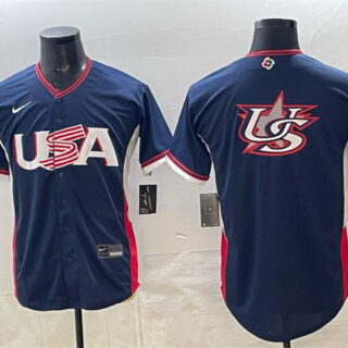Men's USA Baseball Navy 2026 World Baseball Classic Big Logo Road Stadium Stitched Jersey
