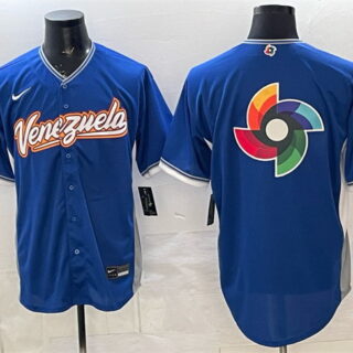 Men's Venezuela Baseball Blue 2026 World Baseball Classic Big Logo Road Stadium Stitched Jersey