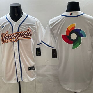 Men's Venezuela Baseball White 2026 World Baseball Classic Big Logo Home Stadium Stitched Jersey