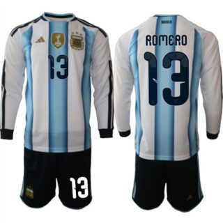 Men's Argentina #13 ROMERO Long Sleeve National Team FIFA x World Cup 2026 Home White On Field Jersey