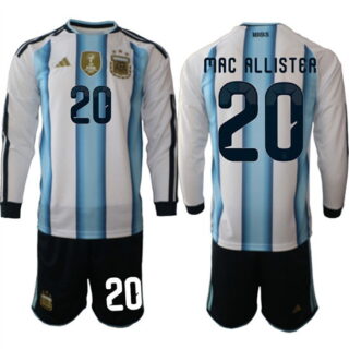 Men's Argentina #20 MAC ALLISTER Long Sleeve National Team FIFA x World Cup 2026 Home White On Field Jersey