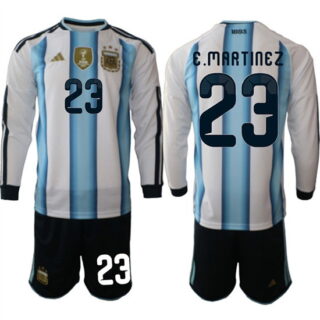 Men's Argentina #23 E.MARTINEZ Long Sleeve National Team FIFA x World Cup 2026 Home White On Field Jersey