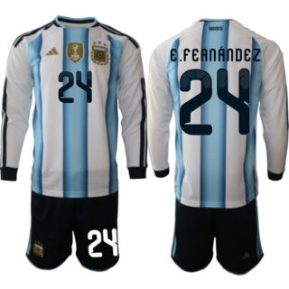 Men's Argentina #24 E.FEANANDEZ Long Sleeve National Team FIFA x World Cup 2026 Home White On Field Jersey