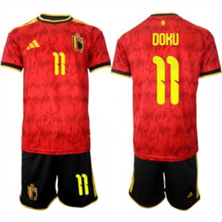 Men's Belgium #11 DOKU National Team FIFA x World Cup 2026 Home Red On Field Jersey
